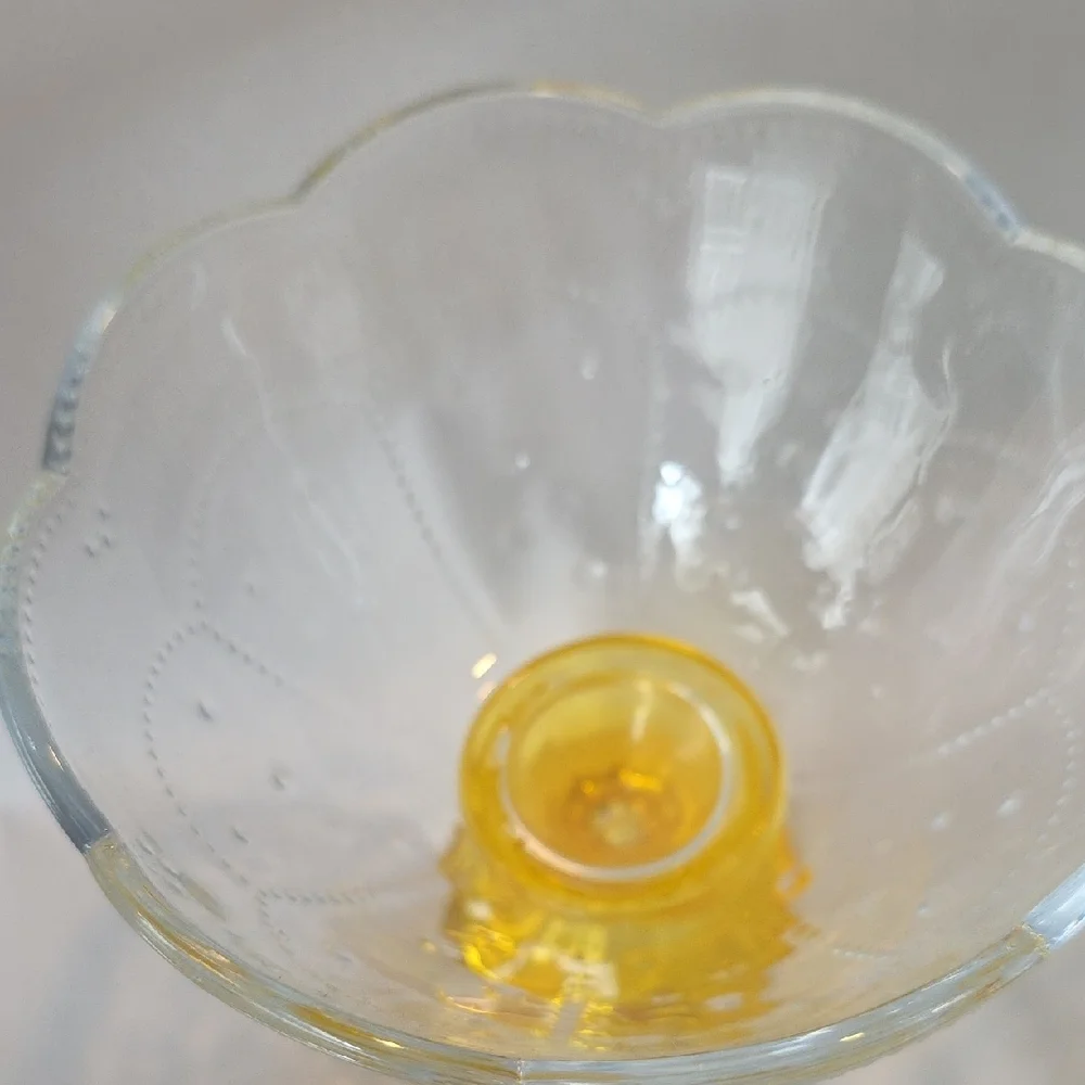 Glass Dessert Bowls/Compotes with Yellow Bases Set of 2